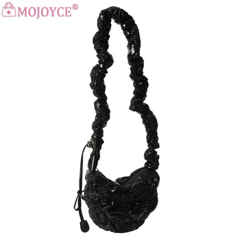 Женская сумка через плечо, плиссированные сумки для покупок на шнурке, модная повседневная однотонная нейлоновая простая сумка-мессенджер