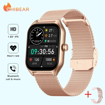 Женские смарт-часы ChiBear с большим экраном 1,85 дюйма, поворотная кнопка для определения состояния здоровья, вызов Bluetooth 2023, мужские умные часы с пользовательским набором