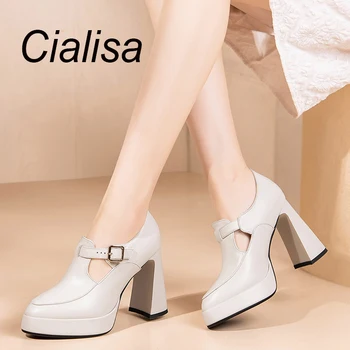 Женские туфли-лодочки Cialisa из натуральной кожи, новинка весны 2023 года, Элегантная высококачественная обувь с острым носком и ремешком с пряжкой на высоком каблуке 10 см