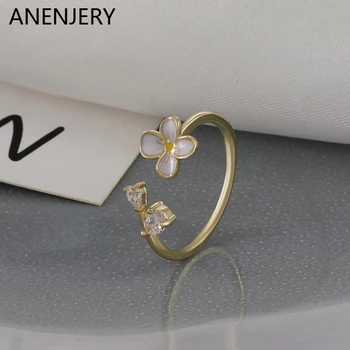 Женское кольцо ANENJERY с белой глазурью в виде капли циркона, простой креативный дизайн, Регулируемое ювелирное кольцо anillos
