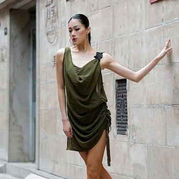 Женское танцевальное платье для латиноамериканских танцев Guobiao, женское тренировочное платье для взрослых, сетчатый комплект для занятий танцами с красной кисточкой, танцевальное платье
