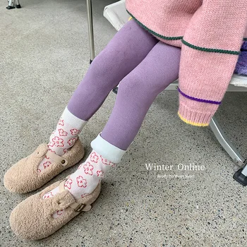 Зимние утепленные леггинсы для маленьких девочек, детские флисовые внутренние узкие базовые брюки 5 цветов