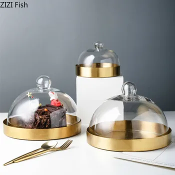 Золотистая металлическая круглая форма для кекса со стеклянной крышкой, пылезащитный поднос для хлеба и десерта, инструменты для украшения торта в европейском стиле