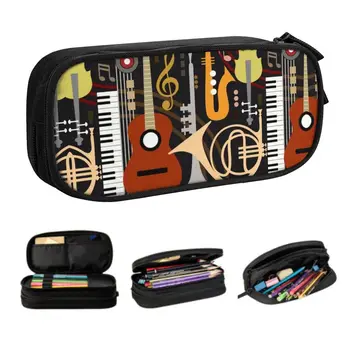 Изготовленные на заказ Музыкальные инструменты Музыканта, милые пеналы для карандашей для девочек и мальчиков, музыкальные ноты большой емкости, сумка для карандашей, школьные принадлежности