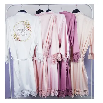 изготовленный на заказ начальный халат для свадебной вечеринки Свадебный кружевной атласный цветочный венок халат подарок подружке невесты персонализированный шелковый халат для девичника