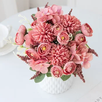 Камелия, Шелковый Пион, Букет искусственных цветов, 7 головок, Дешевые Искусственные цветы для домашнего свадебного украшения