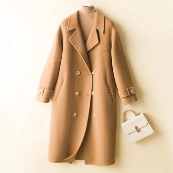 Кашемировое пальто из 100% чистой шерсти, женское осенне-зимнее пальто средней длины, новое высококачественное шерстяное пальто свободного темперамента