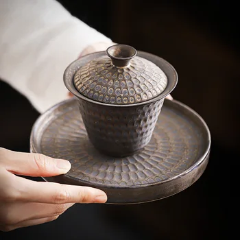 Керамическая крышка Чайная чашка Большого размера в ретро Японском стиле Гайвань Позолота Чайная Чашка Чаша для Чайной церемонии Чайная Чаша