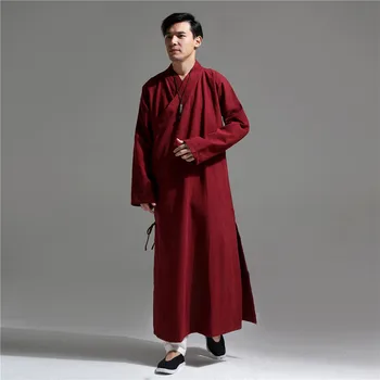 Китайская традиционная одежда Из красной ткани Hanfu, Новинки 2023 года, Длинная хлопковая мужская одежда в стиле Тан, Расширенная версия, Мягкая