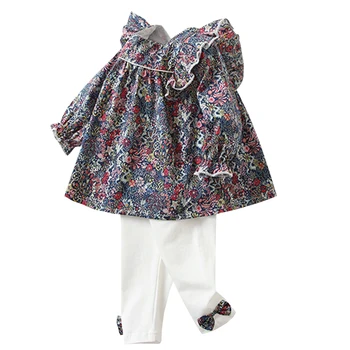 Комплекты с цветочным рисунком для маленьких девочек, одежда для детей 1, 2, 3, 4 лет, весенне-осенняя одежда с длинными рукавами, хлопковый повседневный комплект в корейском стиле для младенцев