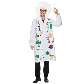 Костюм на Хэллоуин для взрослых, костюм Безумного ученого, униформа химической лаборатории, Белый халат с париком, Маскарадный костюм на карнавал Пурим