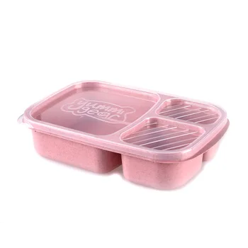 Ланч-бокс из пшеничной соломы с 3 отделениями Bento Box Для хранения еды в микроволновой печи Коробки для пищевых контейнеров Разделенная Легкая коробка для еды