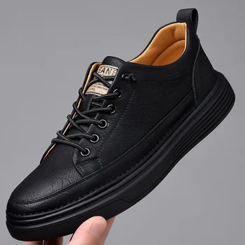 Летняя британская мужская повседневная обувь в стиле ретро, Итальянский люксовый бренд ручной работы из коровьей кожи, Черные кроссовки для прогулок на открытом воздухе, Обувь для скейтборда Для мужчин