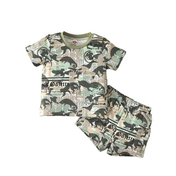 Летняя уличная одежда для маленьких мальчиков, футболка с короткими рукавами и буквенным принтом динозавра и стрейчевые повседневные шорты, комплект одежды от 1 до 5 лет