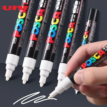 Маркер Uni Posca белой краской, акриловый водонепроницаемый ПОП-плакат PC-1M, 3M, 5M, Перманентные маркеры, ручка для рисования граффити, товары для рукоделия
