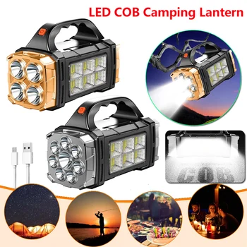 Многофункциональный Мощный Светодиодный Фонарик Spotlight COB Outdoor Camping Torch Lantern USB + Солнечная Перезаряжаемая Рабочая Лампа Водонепроницаемый