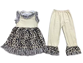 Модная одежда для маленьких девочек, футболка с короткими рукавами, Хлопковые расклешенные брюки для малышей, Оптовая продажа, Детский комплект
