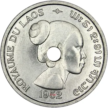 Монета 10 Очков Королевства Лаос 1952 года, Монета Гонконга 23 мм, Новая UNC