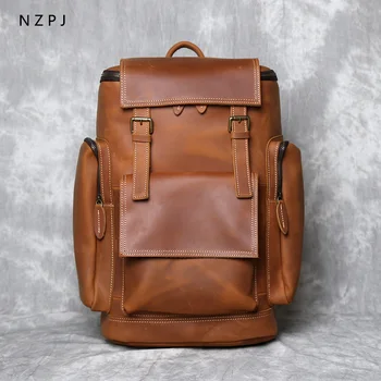 Мужской рюкзак из натуральной кожи в стиле ретро NZPJ, дорожный рюкзак из кожи первого слоя, сумка для ноутбука из натуральной воловьей кожи большой емкости