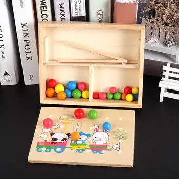 Набор игрушек с Зажимом для Многоцветного Деревянного Мультяшного Мяча, Детская Игрушка Для Развития Навыков Координации Глаз