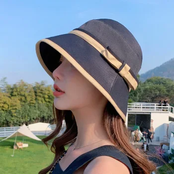 Новая женская весенне-летняя рыбацкая шляпа, корейская версия с бантом, солнцезащитная кепка для бассейна, универсальная пляжная кепка для путешествий