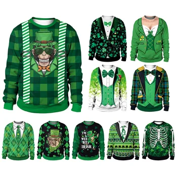 Новая толстовка Patrick Day, косплей-костюм, Зеленые толстовки для женщин, мужчин, Пуловер с мультяшной цифровой печатью, Рукав для парной одежды