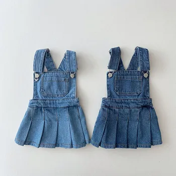 Новое весенне-осеннее джинсовое платье для девочек, корейская версия, платье на бретельках для маленьких девочек, одежда для маленьких девочек 1-5 лет