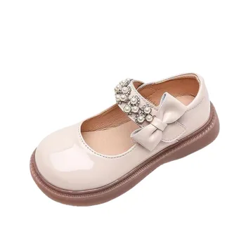 Новые детские элегантные сандалии принцессы из искусственной кожи, свадебное платье для девочек, расшитое бисером, обувь для девочек, детская танцевальная обувь на мягкой подошве