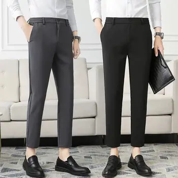 Новые повседневные мужские брюки, девятиточечные брюки для ног, Тонкие дышащие Удобные Высококачественные мужские брендовые деловые брюки для костюма H74