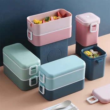 Новый ланч-бокс Bento Box для студента, офисного работника, двухслойный контейнер для ланча с разогревом в микроволновой печи, контейнер для хранения продуктов питания