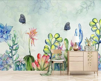 обои beibehang 3D ретро кактус простые 3D рельефные цветочные обои тв фон обои для детской комнаты из папье-маше