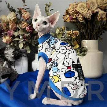 Одежда для кошки-сфинкса, жилет с мультяшным принтом кролика, приятный для кожи пуловер, свитер, Летний кондиционер для живота котенка