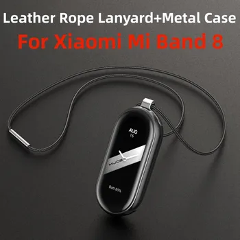 Ожерелье-подвеска для Xiaomi Mi Band 8, металлический ремешок для часов из нержавеющей стали, ремешок для часов Mi Band 8, ремешок для Mi Band8, кожаная веревка, шнурок-цепочка.