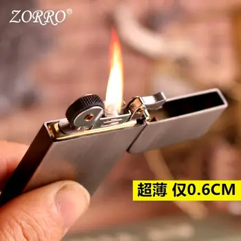 Оригинальная Тонкая Керосиновая Зажигалка Zorro Из Чистой Меди С Кремневым Колесиком Зажигания, Ветрозащитная Зажигалка Для Курения, Гаджет для курения 0,6 СМ