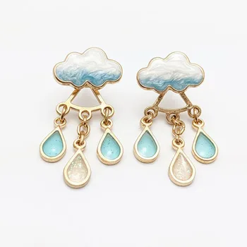 Оригинальные милые висячие серьги в виде облачно-голубых капель дождя, очаровательные серьги-капли из белой глазури, ювелирные изделия для женщин