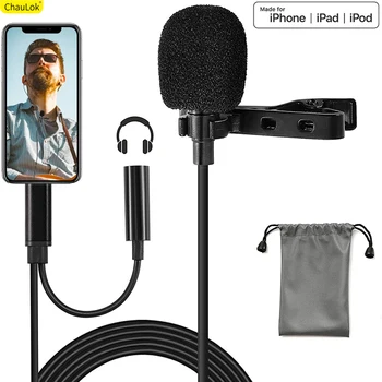 Петличный Микрофон для iPhone 14 13 12 11 Pro XS Max XR Mini с Клипсой на Лацкане и разъемом для наушников 3,5 мм для Tiktok Для Youtube