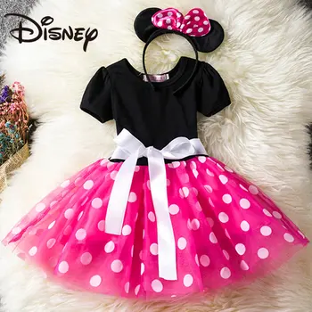 Платье принцессы с рисунком Микки Мауса для девочек Disney в горошек, детский новогодний костюм для выступлений, детская одежда