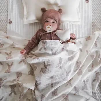 Практичное хлопковое одеяло для младенцев с рисунком кролика с мультяшным принтом, одеяло для сна, многоцелевое одеяло