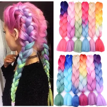 Разноцветные волосы для косичек, синтетическое наращивание волос для девочек, гигантская коса для вязания крючком, выразительное плетение волос