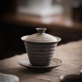 Ретро Керамическая Чайная Чашка Sancai Gaiwan, Одиночный Бытовой Чайный Сервиз Кунг-Фу, Не Обжигающая Позолота, Японская Чаша Для Заваривания Чая