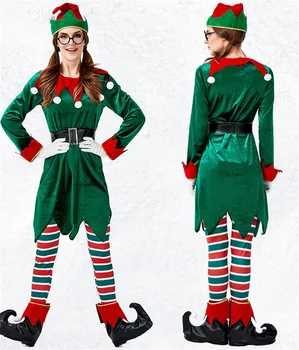 Рождественские костюмы зеленого Эльфа для взрослых, костюм для женщин, косплей для Рождественской вечеринки, наряжание