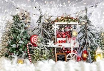 Рождественский декор, снежная звезда, боке, сосна, фонарь из конфетного тростника, день рождения, студийный фон для фотосъемки, баннер
