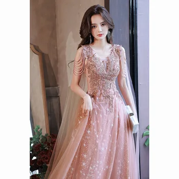 Розовые вспышки, праздничное платье для официальной вечеринки знаменитостей, блестящее Стильное платье китаянки, платья для выпускного вечера с блестками и бисером