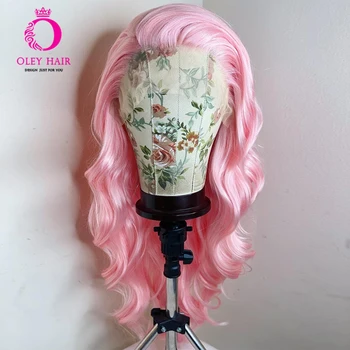 Розовый синтетический парик на кружеве 13x4, объемная волна, высокотемпературное волокно 180 плотности, парики для косплея из трансвестита для чернокожих женщин
