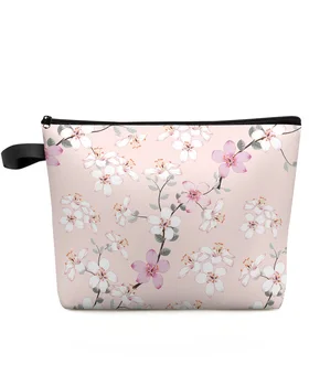 Розовый цветок, цветущий весной персик, изготовленная на заказ дорожная косметичка, портативная сумка для хранения макияжа, женский водонепроницаемый пенал
