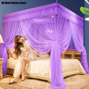 Роскошная кружевная москитная сетка с вышивкой для кровати Square Princess Palace Москитная сетка для односпальной Двуспальной кровати Сетка для балдахина Москитная палатка для дома