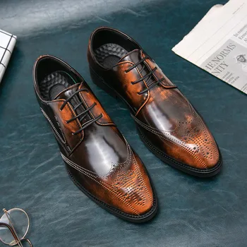 Роскошные коричневые мужские кожаные официальные туфли, повседневные деловые итальянские модельные туфли, Мужские костюмы, Дизайнерские свадебные туфли Плюс размер 48