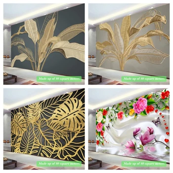 Роскошные обои на заказ 3D Роспись стен Большая гостиная телевизор Диван Спальня Кабинет Домашний декор Обои с золотыми листьями