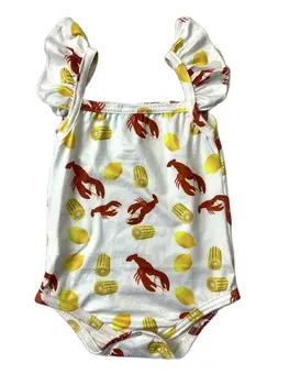 Самая продаваемая милая детская одежда Для маленьких девочек Летние Желтые раки со скрытыми пуговицами