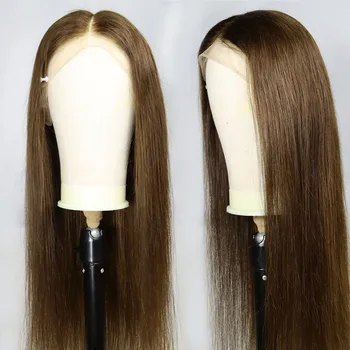 Светло-коричневый # 4 Цвет, кружевные фронтальные парики, человеческие волосы, Длинные прозрачные Бразильские Натуральные кружевные парики для женщин, человеческие волосы